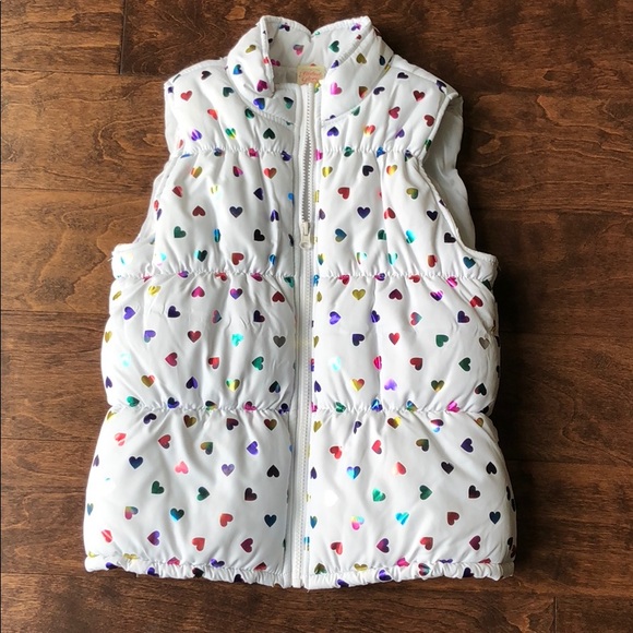 Faded Glory Other - Girls puffer vest white with multicolor hearts L